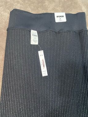 PINK Victoria's Secret Black Ribbed Metallic Pencil Skirt